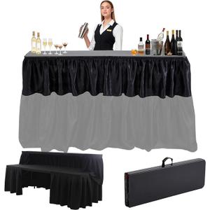 Vercraft Portable Bar Top Riser Tables with Skirt, Black Skirt, 6 ft, Black