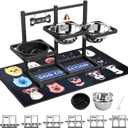 Elevated Dog Bowl Stand for Medium/Large Dogs with Slow Feeder & Mat, Adjustable Height 3.9'',5.5'',7.1'',8.7'',10.2'',11.8'', 58oz Raised Triple Dog Food Water Bowls (Black&Blue&Red)