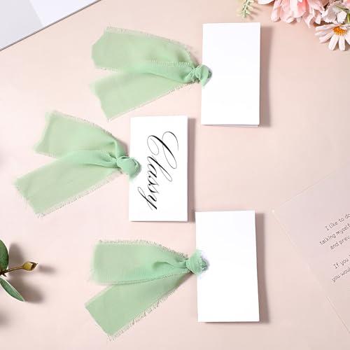 LXUEJIE 50 Pcs Place Cards for Table Setting, 3.94"X3.54" Name Cards for Table Setting Wedding Name Place Cards with Ribbon for Wedding Dinner Banquet Party Table Setting Supplies(Green)