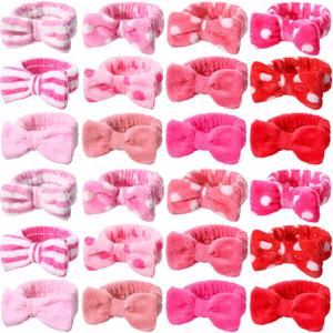 WILLBOND 24 Pieces Spa Headband Bow Hairband Facial Makeup Women Face Wash Adjustable Skincare Headbands Bulk Soft Flannel Towel Head Wraps for Women Shower Washing Face (Cute)