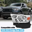 Left Driver Side Headlight Assembly Compatible with Dodge Ram 1500 20192023, Chrome Housing Halogen Headlight Replaces 68316081AJ, CH2502329