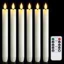 6 Pcs Flameless Taper Candles with Remote Timer, Battery Operated Window Candles, 9.6 inches White Plastic LED Candlesticks, for Halloween Christmas Church Wedding Decor