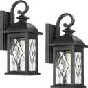 FEMILA 15" Exterior Wall Sconce, 2-Pack Outdoor Waterproof Wall Lights Fixture, Anti-Rust Matte Black Finish with Water Ripple Glass,4FD54B-2PK BK-SD