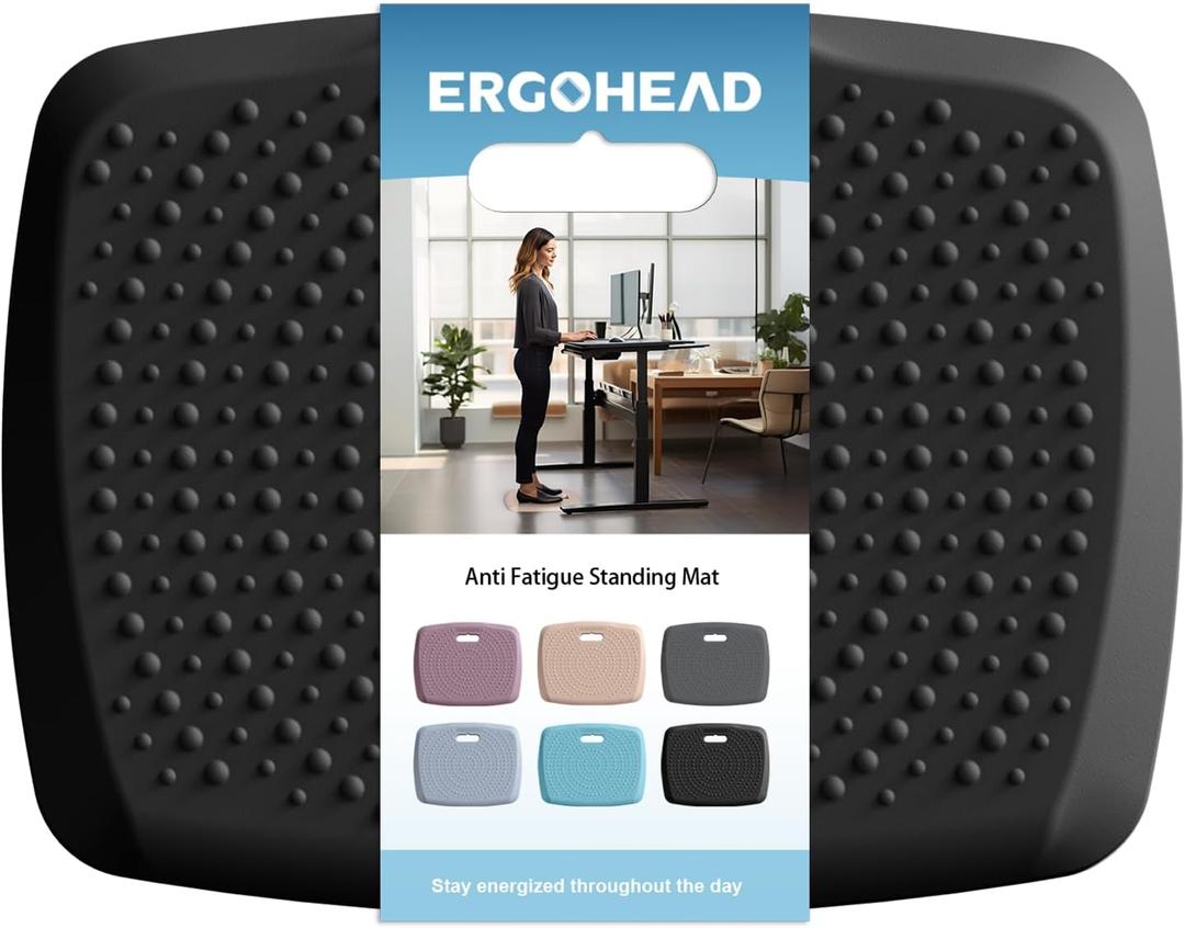 Anti Fatigue Kitchen Floor Mat Comfort Standing Mat, Portable Office Standing Desk Mat, Multi-Purpose Kitchen Rug, Built-in Handle with Massage Points Comfort Floor Mat (Black, 17" x 22")