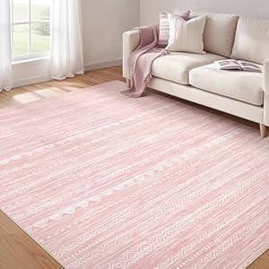 Nakagishi Pink Rugs for Bedroom Girls: 6x9 Washable Boho Large Neutral Cute Soft Area Rug Modern Indoor Floor Non Slip Accent Carpet for Living Room Nursery Kids Playroom Preppy Room Dorm Baby Room