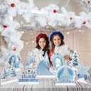 9pcs Frozen Themed Wooden Happy Birthday Signs Centerpieces for Girls' Birthday Party Table Decorations (Blue and White)