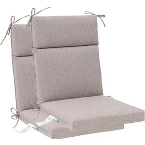 QILLOWAY Outdoor/Indoor High Back Chair Cushion, Replacement Deep Seat Cushions, All Weather Water Resistant/Fade Resistant Seat Pads with Ties, 2counts, Tan/Grey