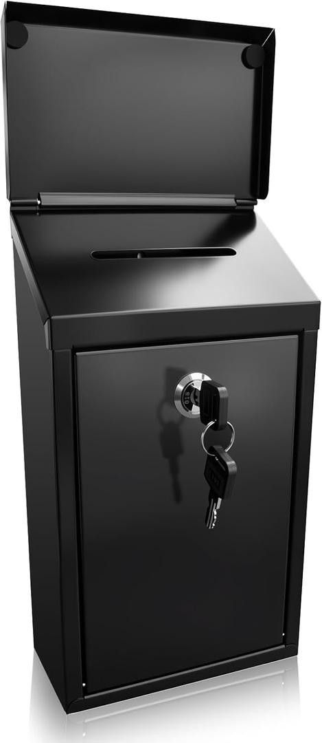 Locking Mailbox with Key for Outdoor 6 x 3.4 x 10.6 Inches Small Wall Mount Mail Box with Lock Security Mail Drop Metal Collection Boxes Hanging Secure Postbox Black