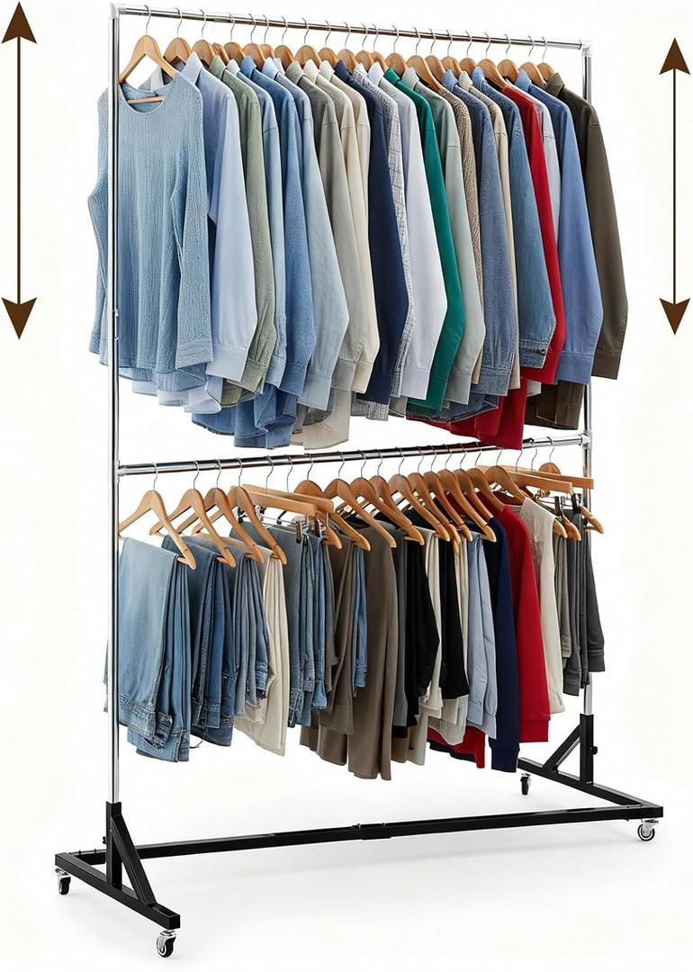 Geelin Z Rack for Clothing Heavy Duty Z Rack Double Row Hangers with Built-in Height Extensions