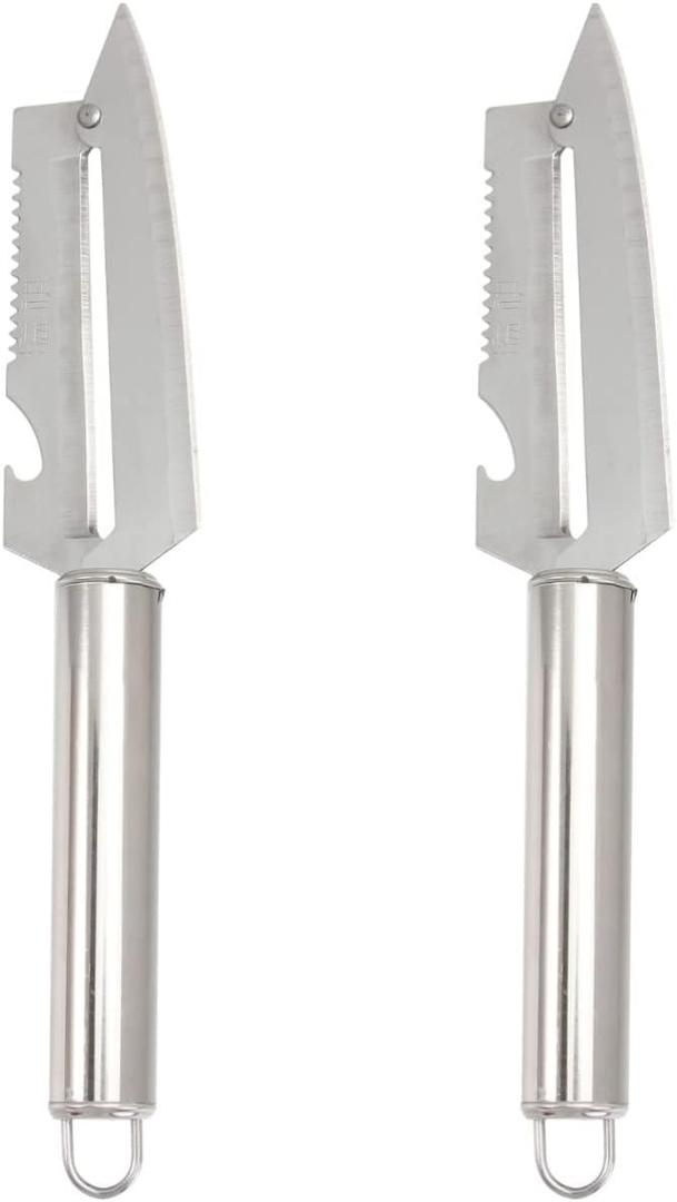 BESTonZON Stainless Steel Multifunction Peeler 8.46In with Fish Scale Scraper Bottle Opener and Ergonomic Handle Kitchen Gadget for Fruit and Vegetable Prep