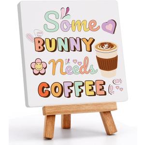 Easter Bunny Coffee Decorations - Ceramic Basket Stuffers Essentials Decoration Decor, Some Bunny Needs Coffee Bar Desk Sign Centerpieces for Home Office Spring Farmhouse, 3.9 x 4.7 inches