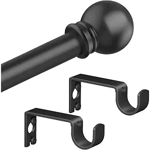 Matte Black Curtain Rods for Bedroom with Brackets,5/8 Inch Diameter Small Window Curtain Rod Adjustable 32 to 48 Inches,Easy Install Drapery Rods