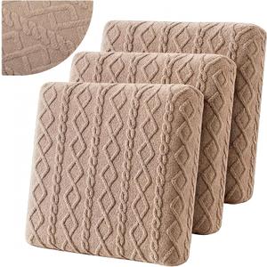 3 Pcs Couch Cushion Covers for Sofa Stretch Jacquard Cable Knit Seat Cover Washable Sofa Slip Covers with Elastic Bottom Washable Modern Furniture Protector for Sectional Slipcover(Tan)