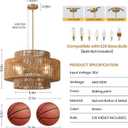 17.7" Boho Rattan Farmhouse Chandeliers for Dining Room,4-Light Hand-Woven Rustic Drum Chandelier Wicker Pendant Light Fixture for Kitchen Island,Bedroom,Living Room,Entryway Foyer