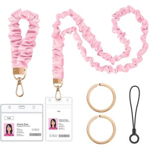 takyu Scrunchie Lanyard for Id Badges, Neck and Wrist Teacher Lanyard with Id Holder, Stretchy Lanyards for Women Keys Keychain Office, School, Hospital, Cruise Ship CardsPink
