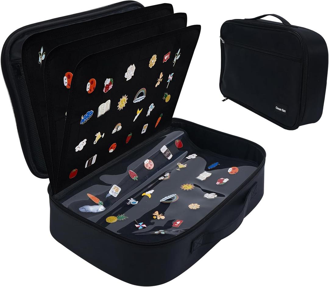 Enamel Pin Display Bag Pin Transaction Book, 12 Page Collectible Pins Board Storage Organization Box Suitable For Various Sizes Of Pins, Travel Brooches, Sports Medals (Carbon crystal black)