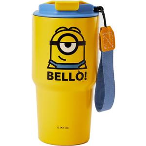 MINISO Minions Travel Tumbler Stainless Steel Cup 17 oz with Strap Vacuum Insulated Water Bottle with Lid and Straw Coffee Cup Holder Compatible BPA-Free Mug for Adults and Kids School Office Home