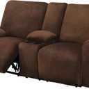 ULTICOR Reclining Love Seat with Middle Console Slipcover, 8-Piece Velvet Stretch 2 seat Loveseat Recliner Cover, Thick Soft, Washable (Chocolate)