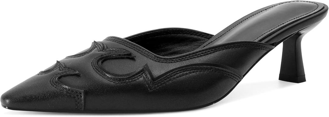 SOVANYOU Kitten Heel Mules for Women Pointed Toe Pumps Stitching Flame Design Close Toe Heels Comfortable Mules for Casual, 10
