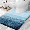 OLANLY Luxury Toilet Rugs U-Shaped 24x20, Extra Soft and Absorbent Microfiber Bathroom Rugs, Non-Slip Plush Shaggy Bath Mat, Machine Wash Dry, Contour Bathroom Mats for Toilet Base, Peacock Blue