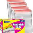 Bluesky Premium Grip & Zip Sandwich-(Pack of 150) -Perfect for Snacks & Lunches, 6.62" x 5.87", Clear