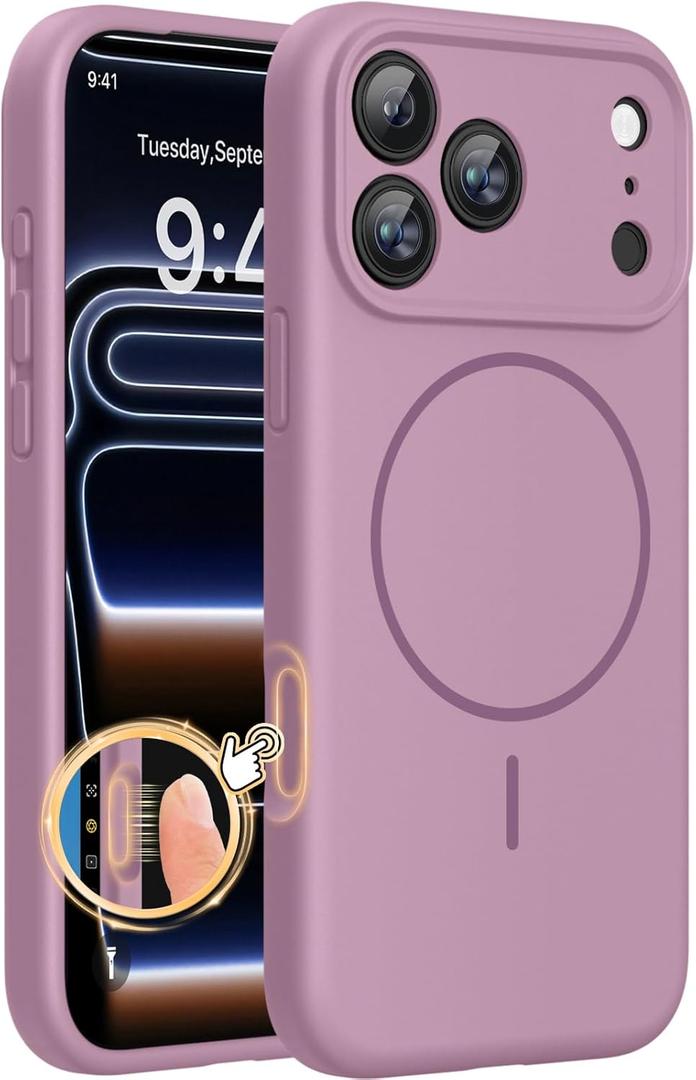 Miracase Magnetic for iPhone 17 Pro Case, Compatible with MagSafe, Integrated Silicone Camera Control Cover, 3.0mm Thicken Shockproof Drop Protection Phone Case for 17 Pro, Blackcurrant