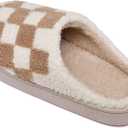 Checkered Girls House Slippers,Comfort,Wool-Like Plush Fleece Lined,in Winter Keep Warm,Slip-On for indoor (12-13 Little Kid, Beige)