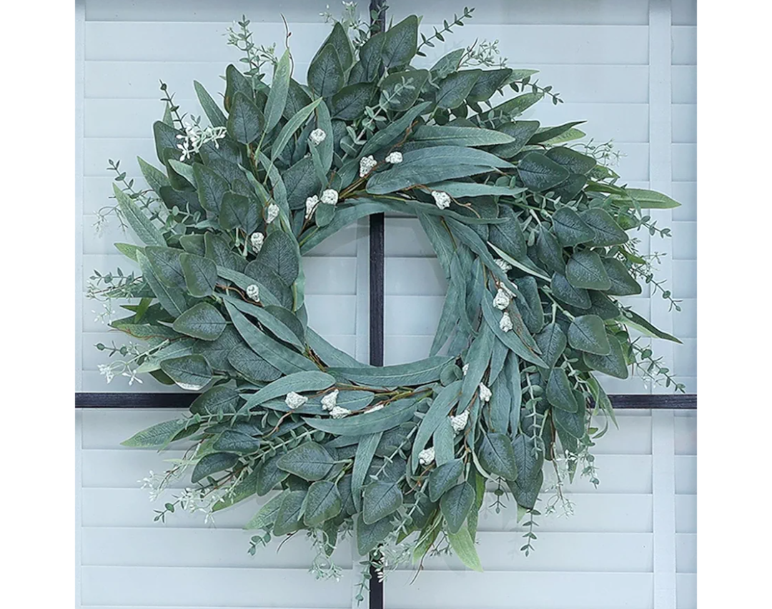 26" Eucalyptus Wreath for Front Door - Large Artificial Greenery Outdoor Wreath for Porch, Window,Farmhouse,Home,Holiday,Hanging Decor- Spring, Summer, Fall, All Seasons (Green)