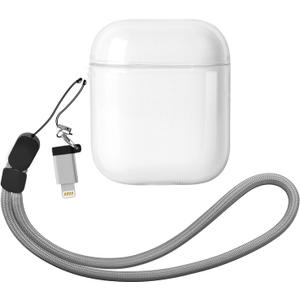 KUWATA Case for AirPods 1st & 2nd, Come with Lanyard & USB-C to Lightning Adapter, Medium-Firm Premium TPU, High-Transparency, Long-Term Anti-Yellowing, Anti-Detachment Design for The Lid (Clear)