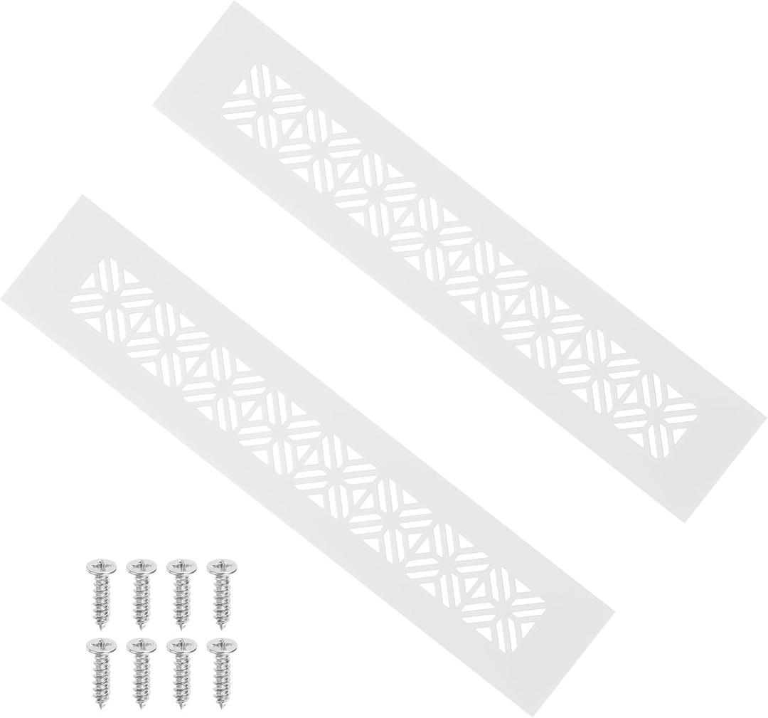 PATIKIL 10 x 2 Inch Door Air Vent Cover, 2 Pcs Heavy Duty Aluminum Grille Ventilation Cover Louvered with Mounting Screws for Cabinet Wardrobe Door, White