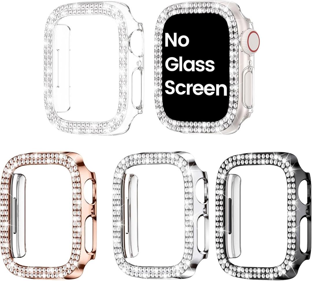 Goton 4-Pack Bling Case for Apple Watch Series 11/10 Protector 46mm, Women Glitter Diamond Rhinestone Bumper for iWatch Cover Accessories 46 mm (Clear+Silver+Black+Rose Gold(No Glass))