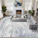10x12 Area Rug Living Room: Washable Large Neutral Blue Rugs Abstract Soft Modern Stain Resistant Indoor Floor Non-Slip Carpet for Bedroom Nursery Kids Office Playroom Dining Room Under Table Home