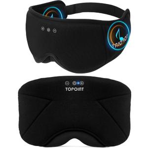 TOPOINT Soft Bamboo Cotton Sleep Mask with Headphones Bluetooth 5.4, Blackout Eye Mask for Sleeping Headphones Earphones with Cooling Breathable, HD Stereo Speaker for Side Sleepers Women Men Travel