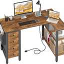 Lufeiya L Shaped Desk with Drawers & Storage Shelves, 47 Inch Small Reversible Corner Desk with Power Outlet for Home Office Bedroom, L-Shaped Gaming PC Computer Desks with Fabric Drawer, Rustic Brown