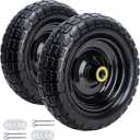 10" Solid Rubber Tires, 4.10/3.50-4 Tire and Wheel Flat Free, 2-Pack with 3/4" Bearings, 2.17"Offset Hub for GOR Garden Cart, Wheelbarrow, Trolleys, Hand Trucks & Yard Trailers