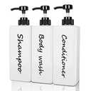 Shampoo and Conditioner Dispenser (Set of 3, 21oz) Modern Refillable Shampoo Pump Bottles for Shower Soap - Empty Body Wash Dispenser Set for Bathroom