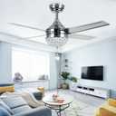 Morpholife Crystal Ceiling Fan with Light Remote Control, Modern LED Chandelier Fan, Small Bling Ceiling Fan with Light Cover 4 Stainless Steel Blades for Living Room, Bedroom(44", Brushed Nickel)