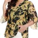 Betu Women's Plus Size Tops 3/4 Ruffle Sleeve Casual Work Mesh Blouses Printed Tunics Shirts (3XL, Dyed Yellow)