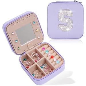 Uygafly Travel Jewelry Case - Personalized Jewelry Box for Women,Small Cute Jewelry Organizers and Storage Aesthetic,Travel Essentials Birthday Gifts for Girls Women - Lavender Box | White S Set Of 2