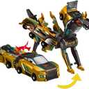 Collision Transforming Dinosaur Car Toy, Magnetic Dinosaur Transformer Car for Boys & Girls Party Favors Birthday Christmas (Gold)