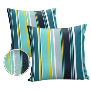 Pack of 2 Outdoor Pillow Covers, Colorful Stripes Navy Blue Teal Turquoise Black Wood Texture Waterproof Square Throw Pillowcase Cushion Decorative Pillow Covers for Couch Patio Tent, 18x18 in