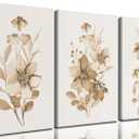 CHTEXA Neutral Floral Canvas Wall Art Set Of 3 Beige Botanical Prints Minimalist Plant Wall Decor For Living Room Bedroom Bathroom Office 16x24 Inch Ready To Hang