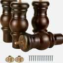 6 Inch Wood Sofa Legs Walnut Turned Round Bun Wooden Furniture Legs Set of 4