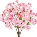 6 Pcs Artificial Cherry Blossom Branches 18.5 Faux Cherry Flowers Pink Fake Silk Flowers Artificial for Decoration Spring Peach Bouquet Table Centerpiece Decor Vase Home Wedding Kitchen Party Garden