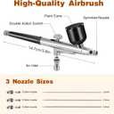 Airbrush Kit with Air Compressor，25-48 PSI High Pressure Air Brush Kit Non-Clogging with 0.2/0.3/0.5mm Nozzle & Cleaning Set for Painting, Modeling, Cake, Beauty Makeup, Nails, Crafts (Black)
