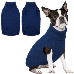 SUNFURA Dog Sweater, Large Dog Christmas Sweaters, Warm Turtleneck Knitted Pullover with Leash Hole for Large Size Dogs Boy Girl, Thick Winter Pet Clothes for French Bulldog, Pitbull, Blue Large