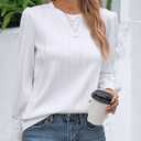 CiCiBird Women Casual Textured Tops Dressy Long Sleeve Solid Shirt Trendy Crewneck Work Blouses (White, M)