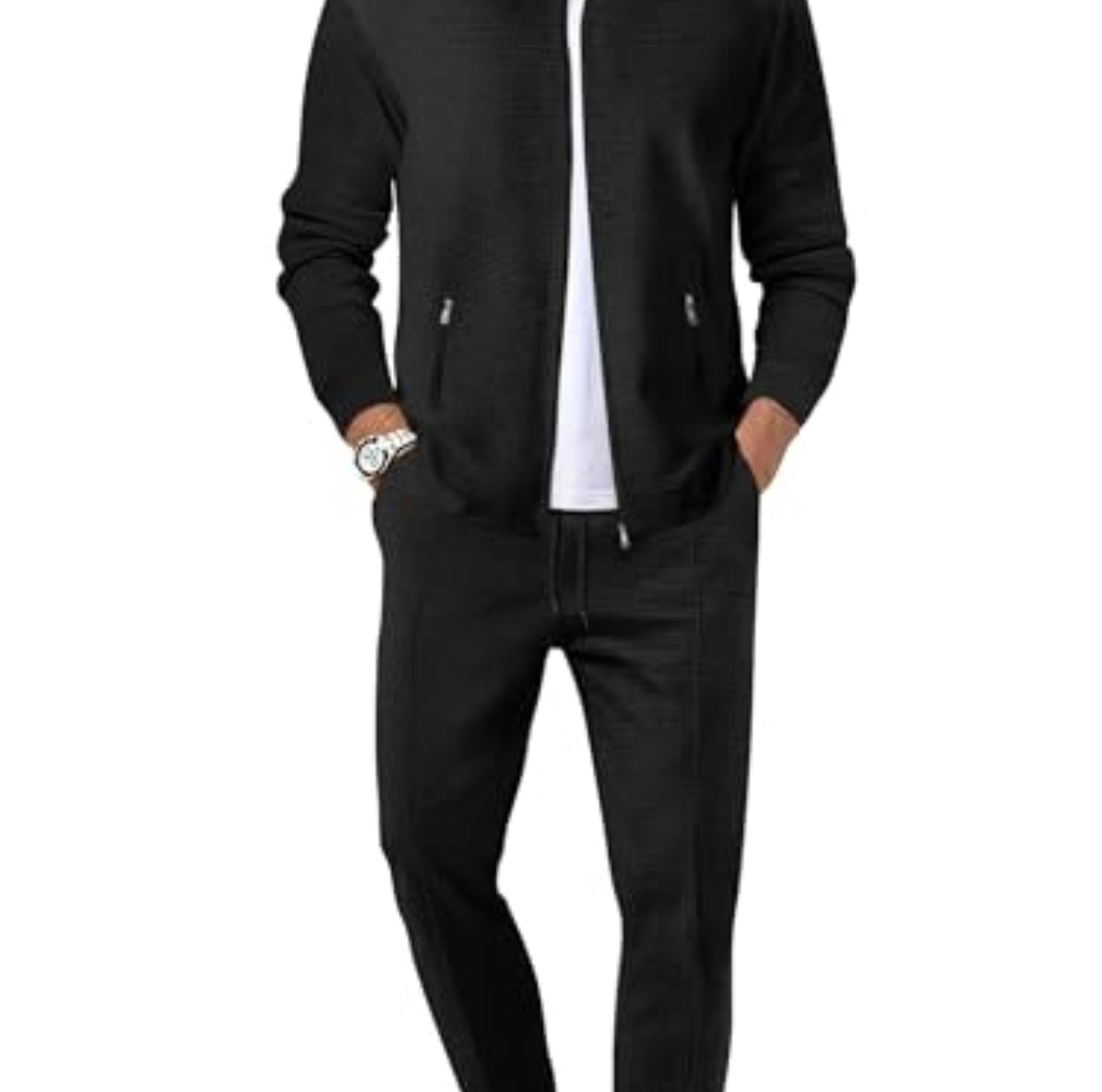 Riskrole Men's Waffle Tracksuit 2 Pieces Set Casual Long Sleeve Zip Up Sweatsuits Solid Athletic Jogging Suit Sets Size S