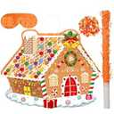 Christmas Gingerbread House Pinata 16 Inch Christmas Mexican Pinata with Stick Blindfold and Confetti Pack Christmas Pinata Bundle for Xmas Birthday Holiday Pinata Game Favors Photo Prop Decoration