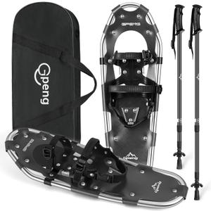 Upgraded 3-in-1 Xtreme Lightweight Terrain Snowshoes with Crampon Protector for Men Women Youth Kids, Aluminum Alloy Terrain Snow Shoes with Trekking Poles and Carrying Tote Bag, Black, 25"